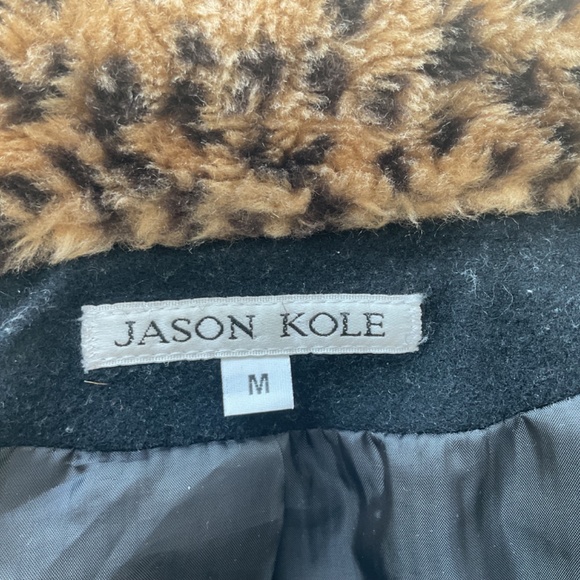 Women’s Jason Kole Waist Length Belted Wool Jacket with Animal Print Fur Collar - Picture 14 of 14
